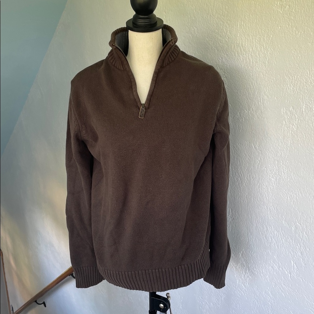 Eddie‎ Bauer Unisex Chocolate Cotton Quarter Zip Sweater Mens Sz M